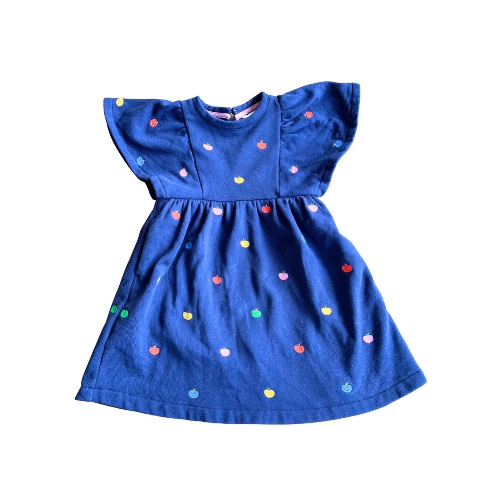 Mini Boden Ruffle Sleeve Embroidered Apple Blue‎ Dress - Size 2-3Y